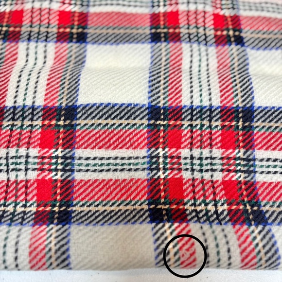 Talbots Heavy & Warm Plaid Scarf Cream, Red and Navy, [75” x 28.5”] - Picture 8 of 8